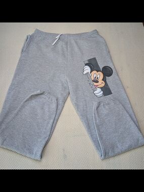 Vintage Women's Size Large Disney Mickey Mouse Gray Drawstring Sweatpants